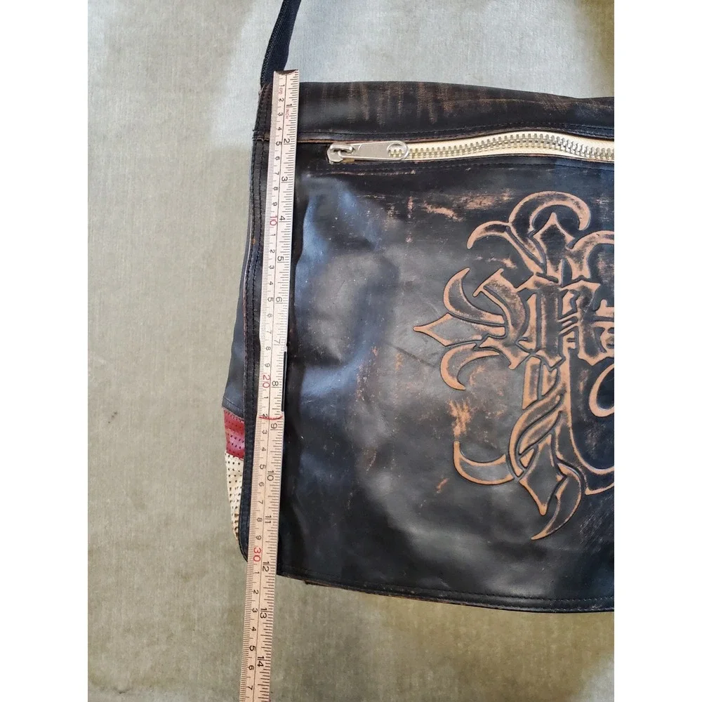 Wilsons Leather M. Julian Distressed Gothic Y2K Messenger Bag Black Brown Red
